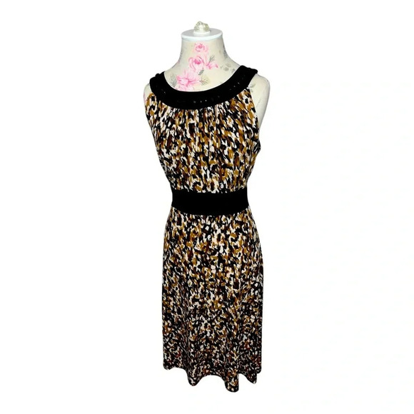 Perceptions New York Jeweled Neck Animal Print Dress Size 14 - Picture 1 of 10
